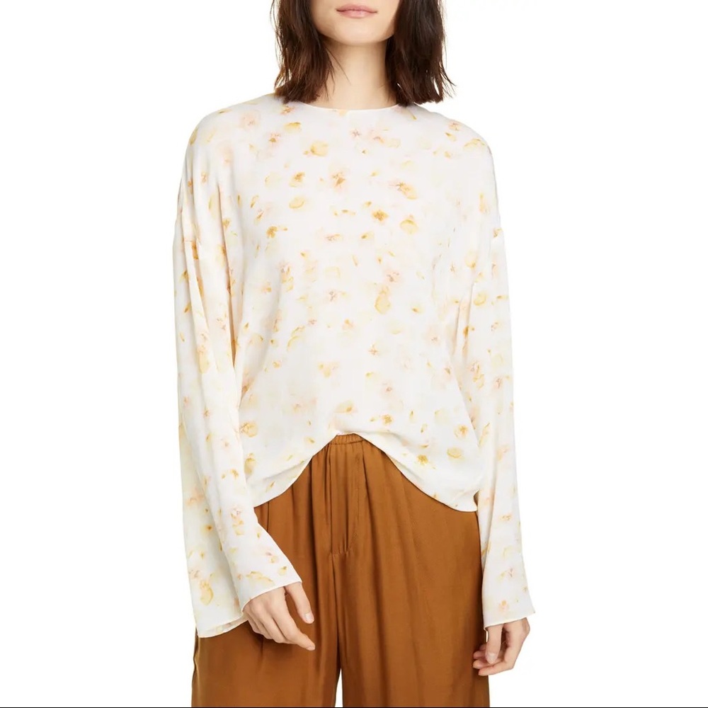 NEW VINCE sheer Pressed Petal Long Sleeve Blouse small